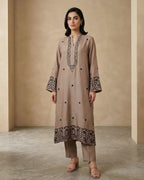Coffee Brown Block Print Floral Jaal Loomnet Kurta