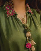 Forest Green Multicolour Hand Embroidered Shamboz Silk Set