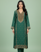 Emerald Green Gold Marori Embroidered Korean Silk Kurta