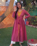 Purple Striped Lawn Hand Embroidered Flowy Dress