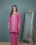 Pink Loomnet Short Kurta & Palazzo Set