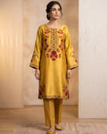 Mustard Patchwork Floral Yoke Tussel Silk Kurta Set