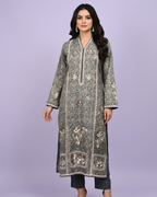 Navy Blue Paisley Print Embroidered Loomnet Kurta