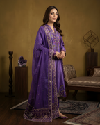 Purple Gold Pink Marori Embroidered Tussel Silk 3-Piece Suit