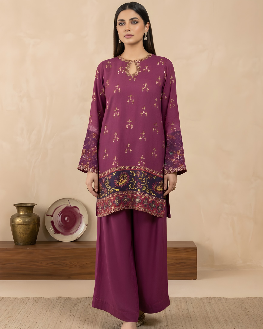 Magenta Silk Short Kurta & Palazzo Set