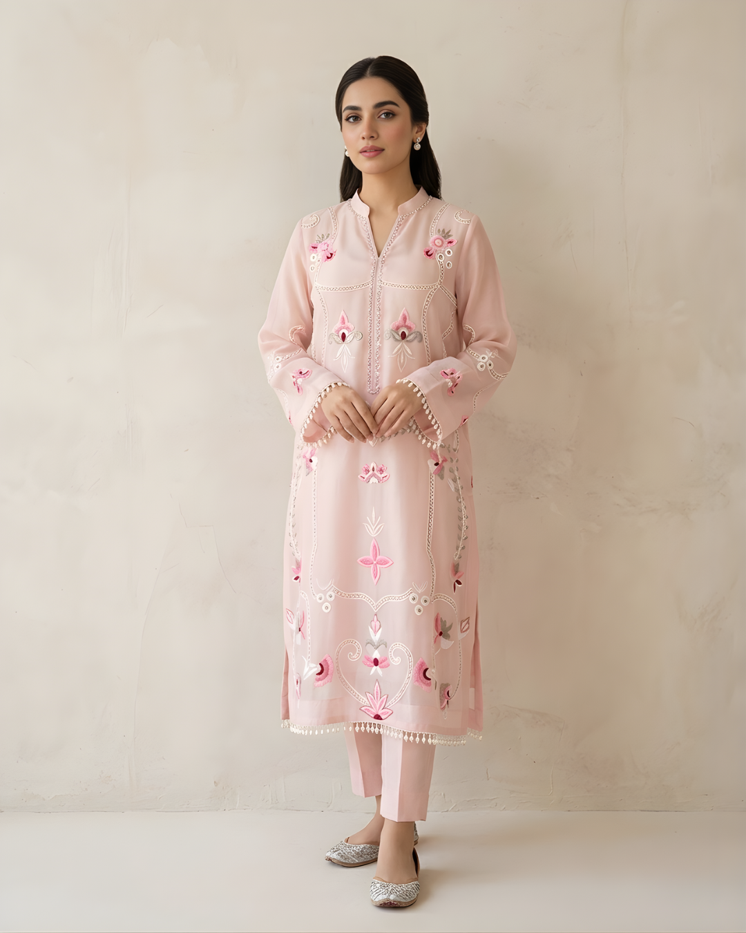 Arri Floral Embroidered Silk Lawn Kurta Set