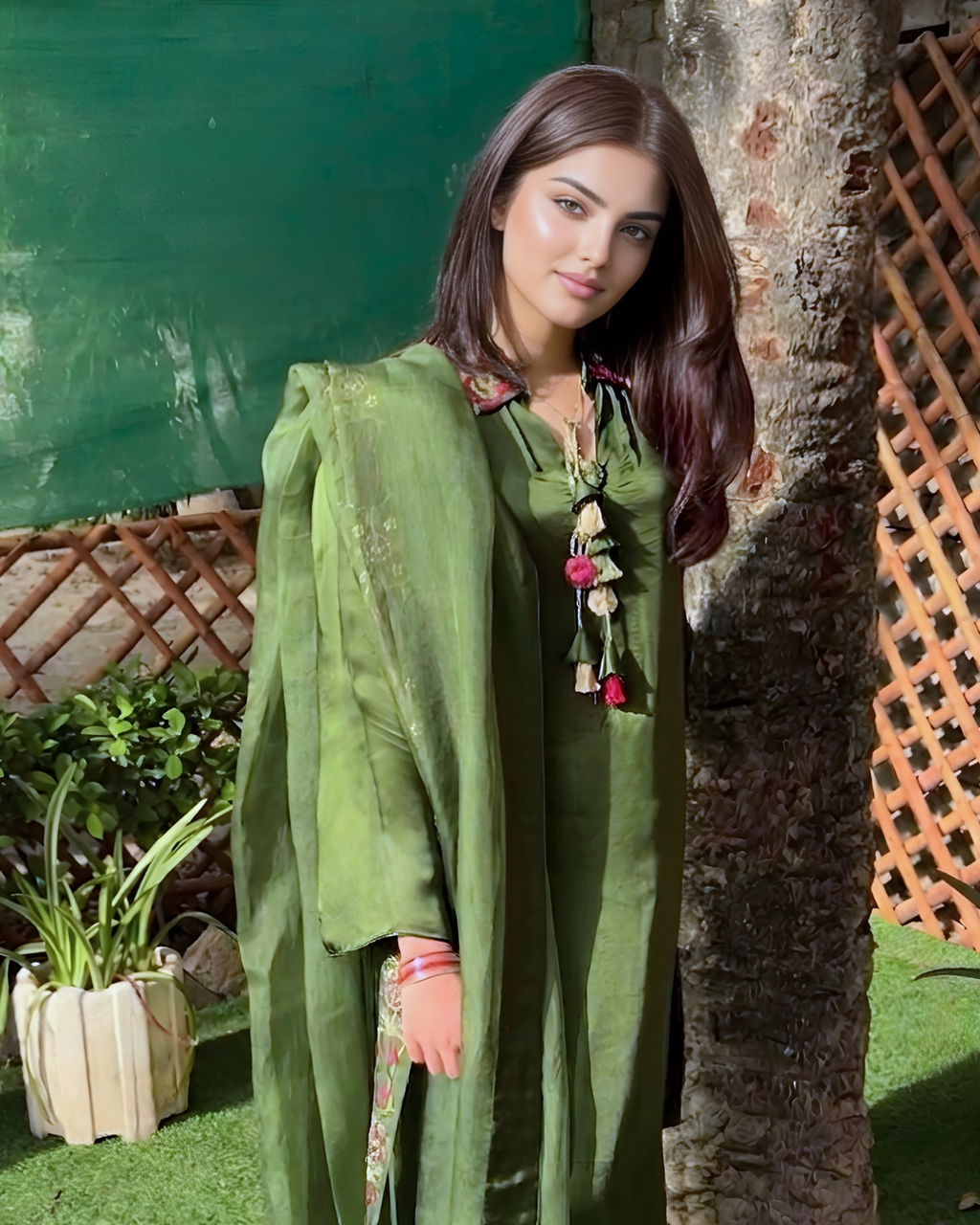 Forest Green Multicolour Hand Embroidered Shamboz Silk Set