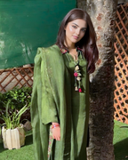 Forest Green Multicolour Hand Embroidered Shamboz Silk Set