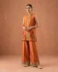Orange Sleeveless Gold Tilla Embroidered Loomnet Kurta Set