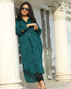 Teal Jacquard Floral Silk Kurta