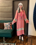 Peach  Pashmina Kurta with Pink Adda Handwork & Floral Embroidery