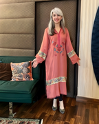 Peach  Pashmina Kurta with Pink Adda Handwork & Floral Embroidery