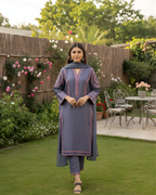 Purple Geometric Resham Embroidered Loomnet 3-Piece Set