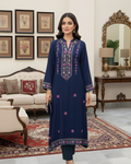 Navy Blue Pink Floral Embroidered Yoke Loomnet Kurta