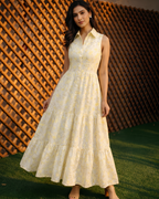 Yellow Floral Printed Lawn Dress