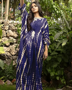 Navy & White Shibori Tie-Dye Silk Kaftan