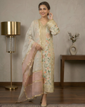 Ivory & Peach Tussel Silk 3-Piece Zardozi Embroidered Set
