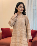 Beige Arri Pearl Embroidered Khaddi Silk Kurta Set