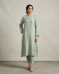 Teal Sheesha Silk 3-Piece Embroidered Suit