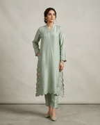 Teal Sheesha Silk 3-Piece Embroidered Suit