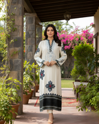 Off White Ajrak Patchwork Mirror Work Loomnet Kurta