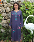 Navy Blue Floral Embroidered Neckline Loomnet Kurta Set
