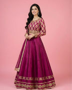 Pink Jamawar Lehenga Choli with Gold Medallion