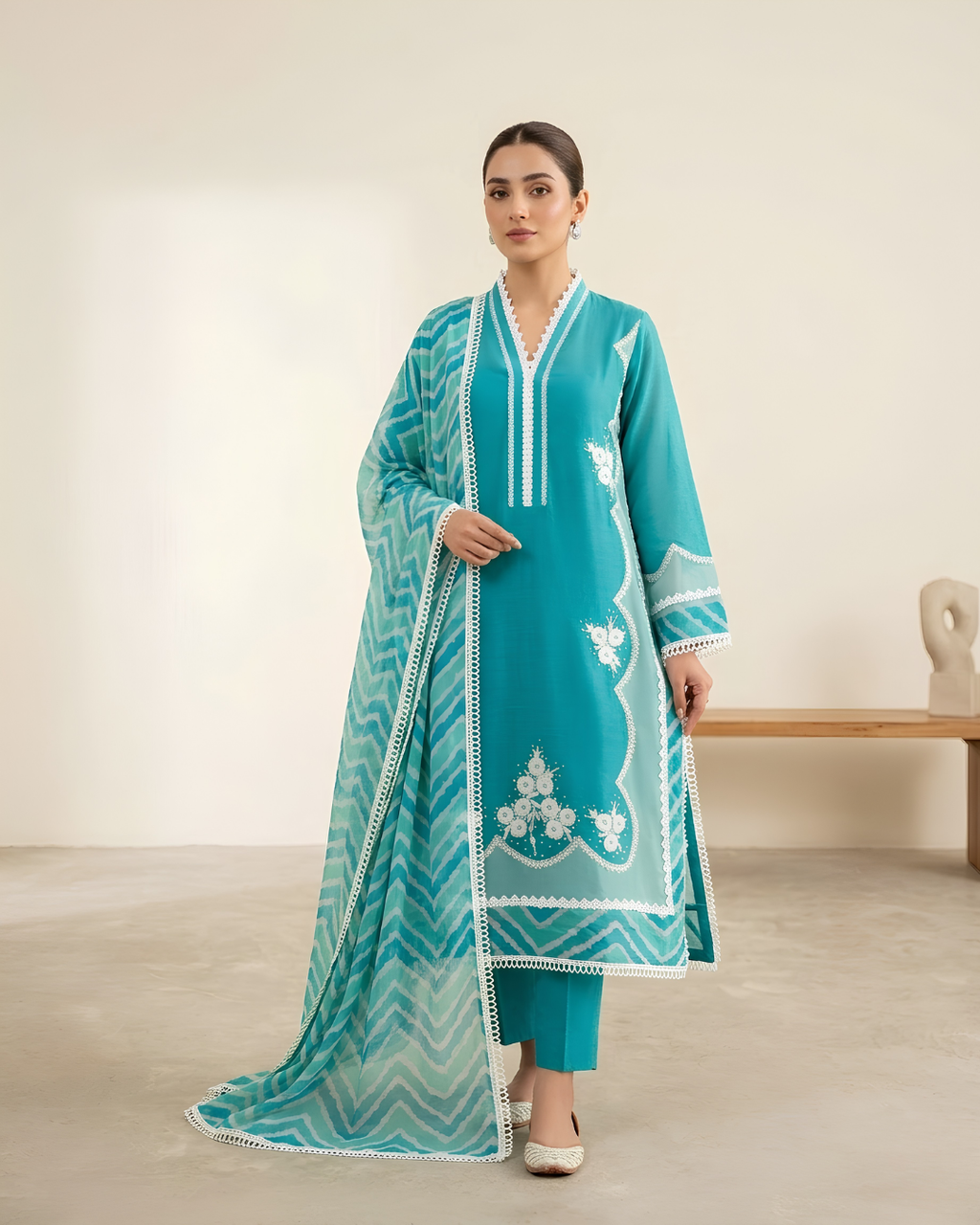 Blue Tussal Silk Embroidered Kurta Set