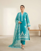 Blue Tussal Silk Embroidered Kurta Set