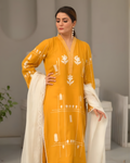 Yellow Cotton Lawn Embroidered Kurta Set