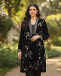 Black Velvet Gold Floral & Bird Embroidered Jacket Kurta Set