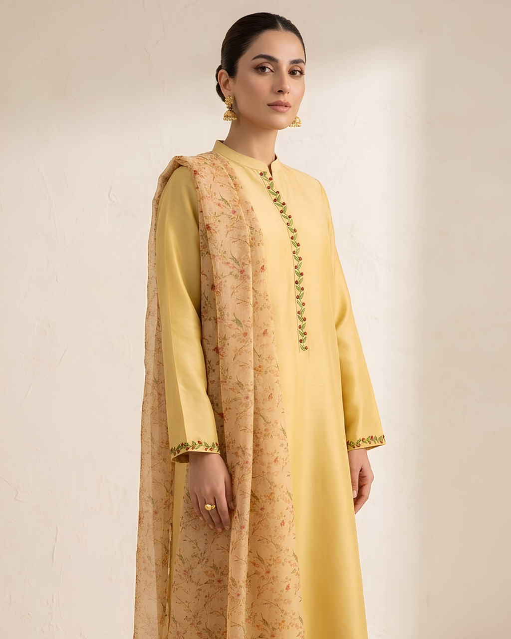 Yellow Loomnet Hand Embroidered Floral Kurta Set