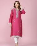 Mulberry Pink Mirror Work Loomnet Kurta Set