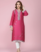 Mulberry Pink Mirror Work Loomnet Kurta Set