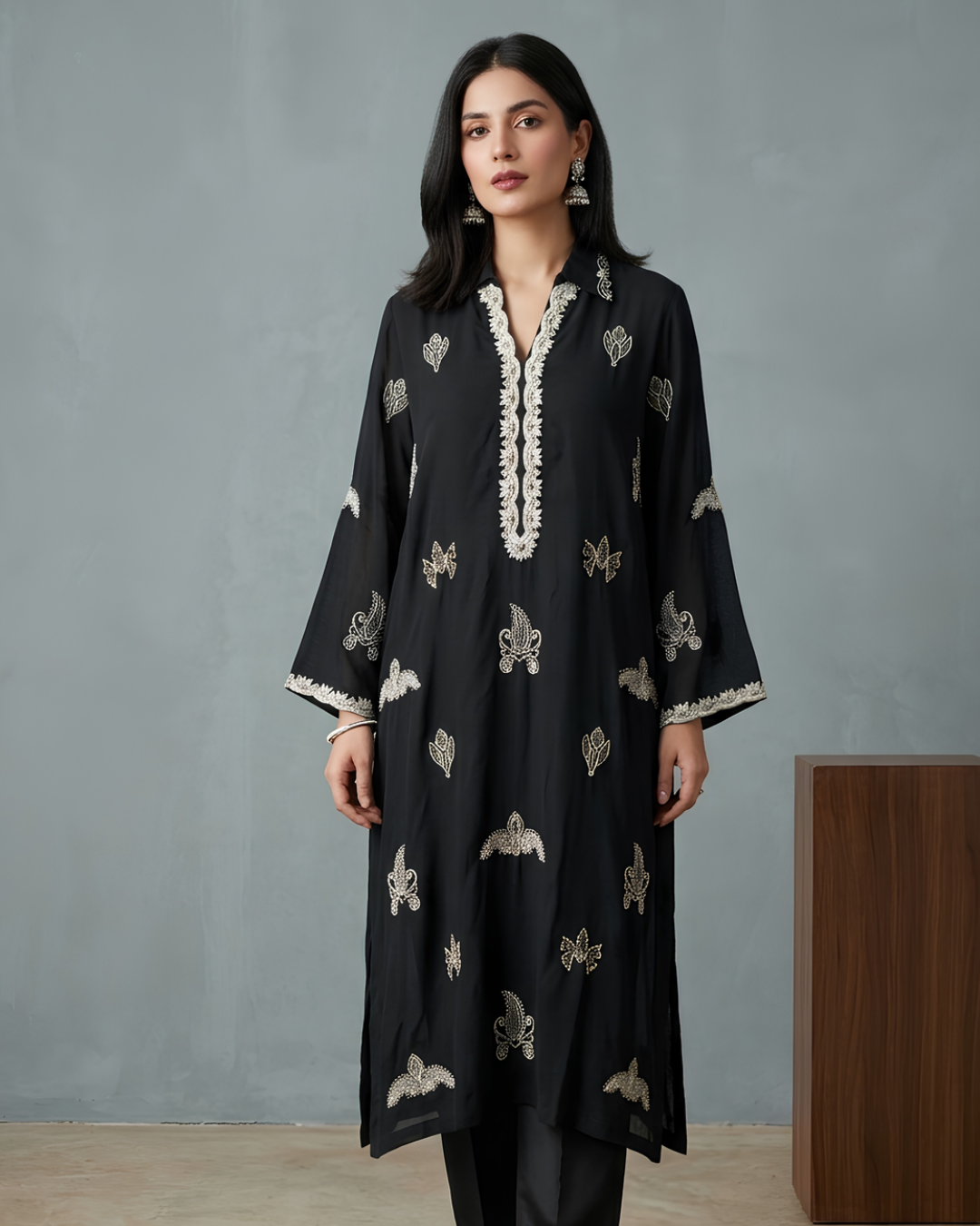 Black Hand Embroidered Grip Kurta Set