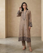 Coffee Brown Block Print Floral Jaal Loomnet Kurta