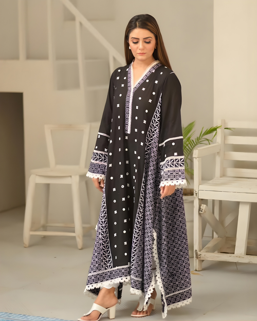Black Mirror Work Cotton Embroidered Dress