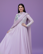 Lilac Korean Silk Princess Cut Dress – Silver Embellished