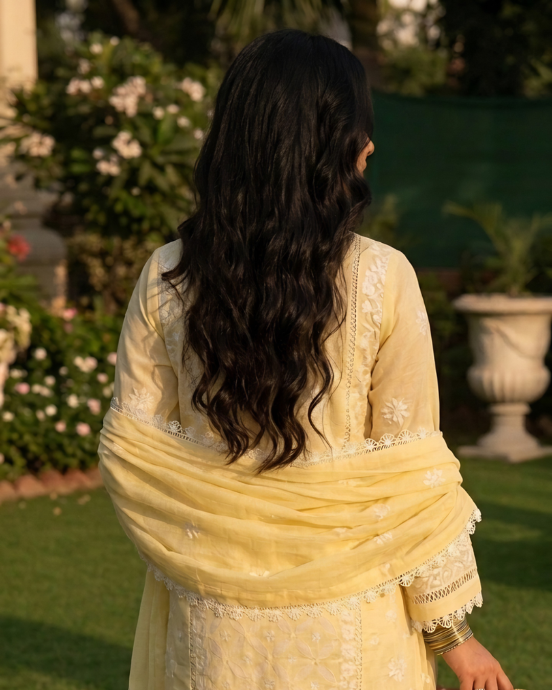 Yellow Hand Embroidered Geometric Ralli Silk Lawn Kurta Set