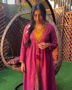 Purple Striped Lawn Hand Embroidered Flowy Dress