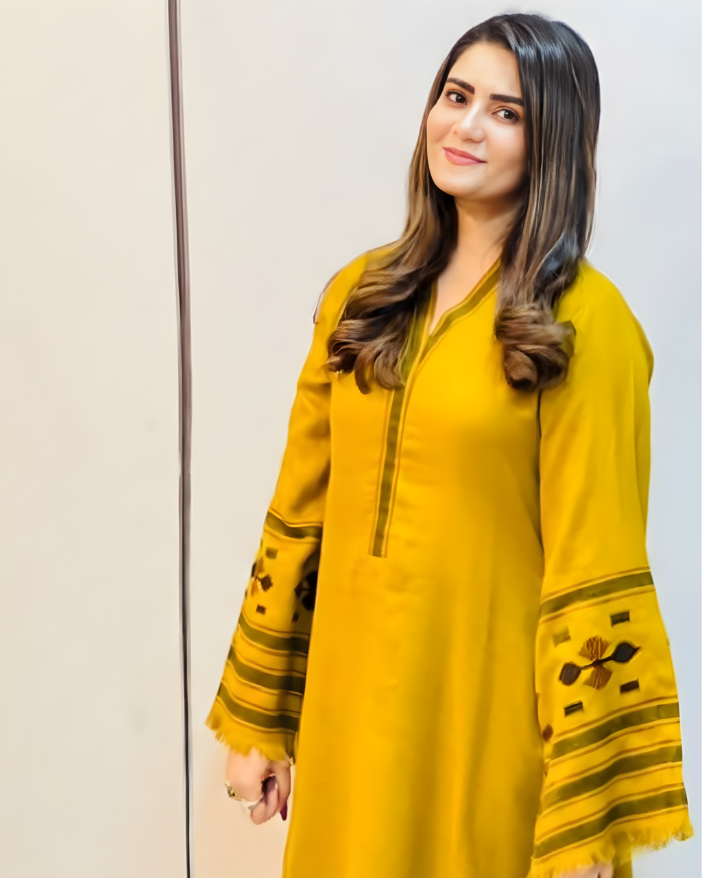 Mustard Woven Geometric Bell Sleeve Shawl Kurta