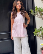 Pink Sleeveless Loomnet Hand Embroidered Kurta Set