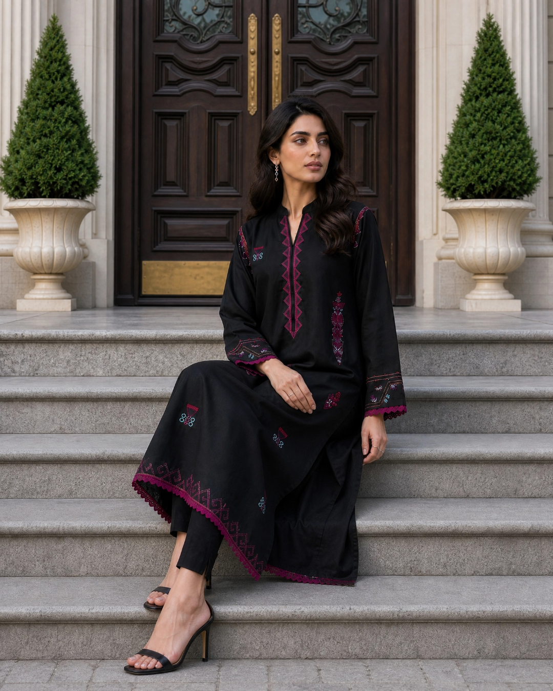 Black Patchwork Loomnet Kurta