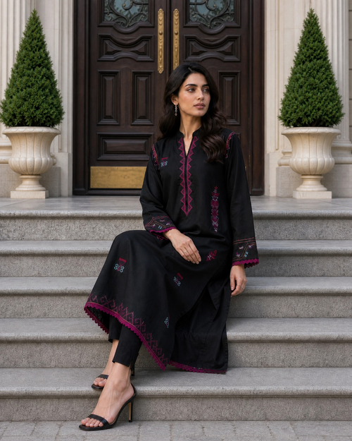 Black Patchwork Loomnet Kurta