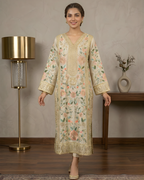 Ivory & Peach Tussel Silk 3-Piece Zardozi Embroidered Set