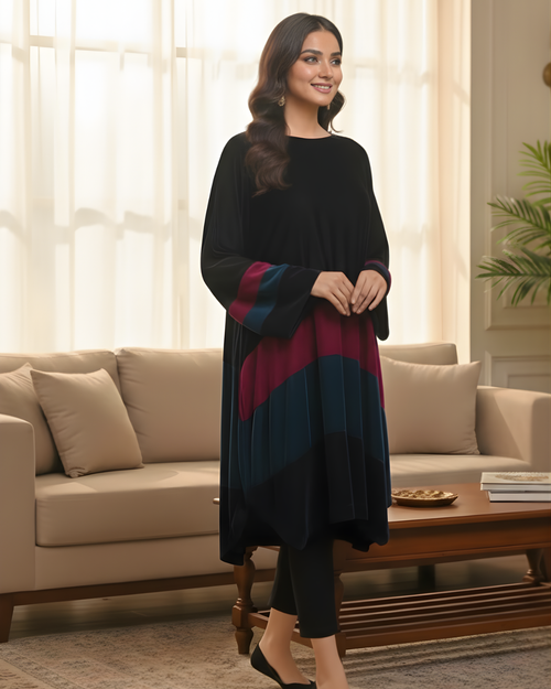 Black Velvet Colour Block Co-ord Set – Teal & Maroon Panels