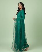 Emerald Green Stone Embroidered Loomnet 3-Piece Suit