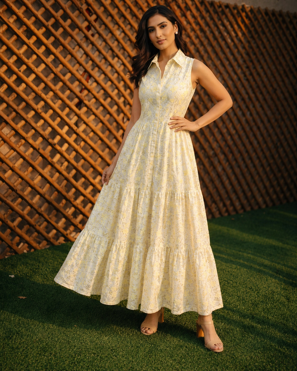 Yellow Floral Printed Lawn Dress