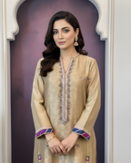 Gold Jamawar 3-Piece Suit with Cora Dabka & Pearl Embroidery