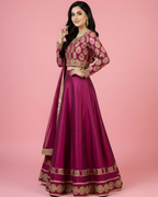 Pink Jamawar Lehenga Choli with Gold Medallion